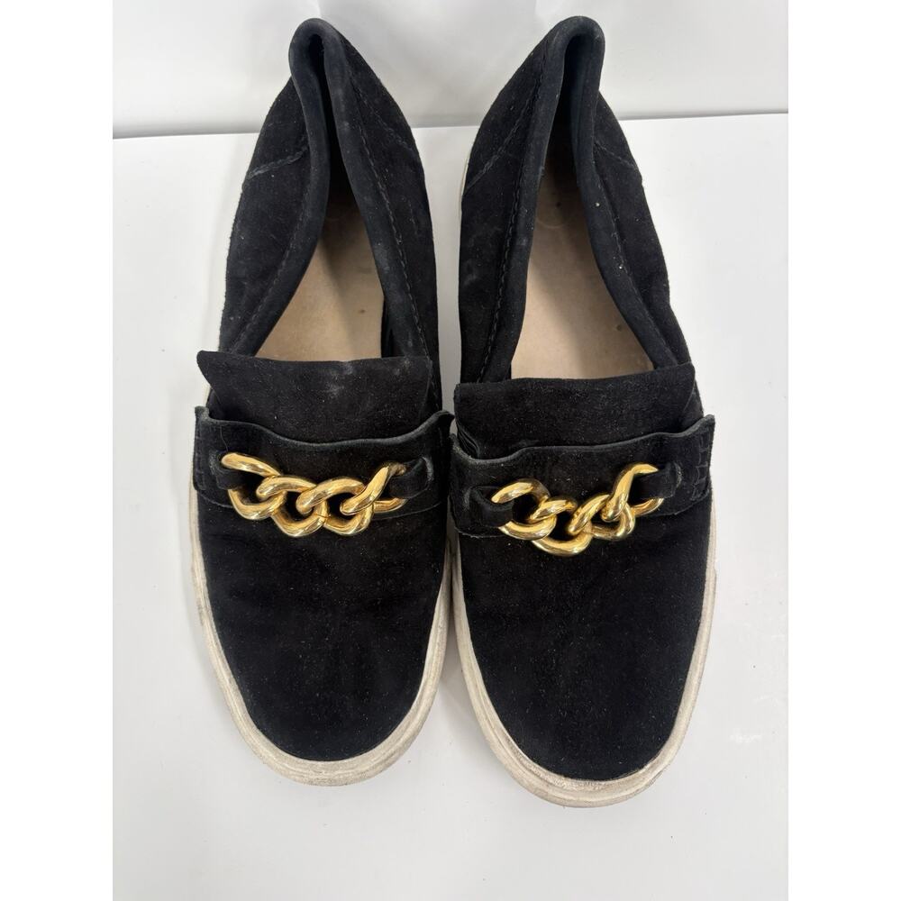 Giuseppe Zanotti Black Velvet Slip-On Flats Gold Chain Detail Men